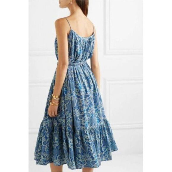 RHODE Lea Belted Floral Cotton Blue Dress - Picture 2 of 8